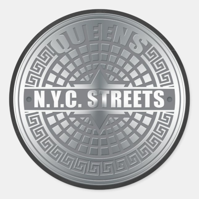 Sticker Rond Manhole Covers Queens (Devant)