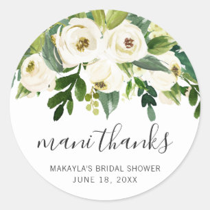 Sticker Rond Mani Merci Élégante Fête des mariées Florale Blanc
