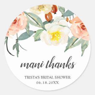 Sticker Rond Mani Merci Peach Floral Fête des mariées Favoriser