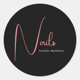 Sticker Rond Manicuriste moderne glam rose néon technicien de b