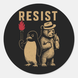 Sticker Rond Manifestation de Pingouins Contre Tari