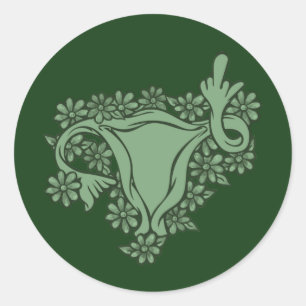 Sticker Rond Manifestation pro-choix vert Uterus à doigt moyen