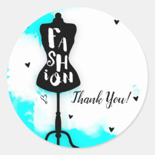 Sticker Rond Mannequin FASHION Aqua & Blanc avec Cœurs Favor