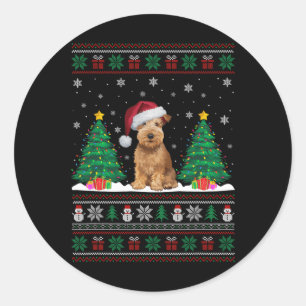 Sticker Rond Manteau doux à roulette Terrier Chien Xmas Arbre L