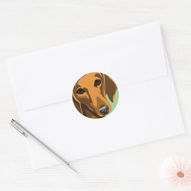 Sticker Rond Manteau lisse Dachshund (Enveloppe)
