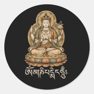 Sticker Rond Mantra de compassion Om Mani Padme Hum Chenrezig