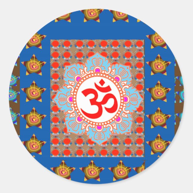 Sticker Rond Mantra OmMANTRA Élégant : Méditation Yoga Guérison (Devant)