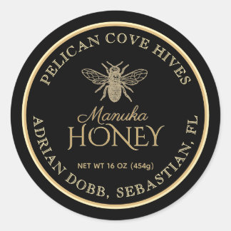 Sticker Rond Manuka Honey Black Dark Gold Vintage Bee