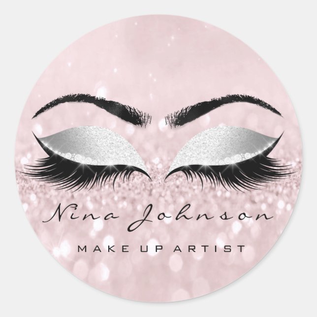 Sticker Rond Maquillage Artiste Beauté Gris Rose Oeil Parties s (Devant)
