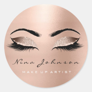 Sticker Rond Maquillage Artiste Beauté Rose or Parties scintill
