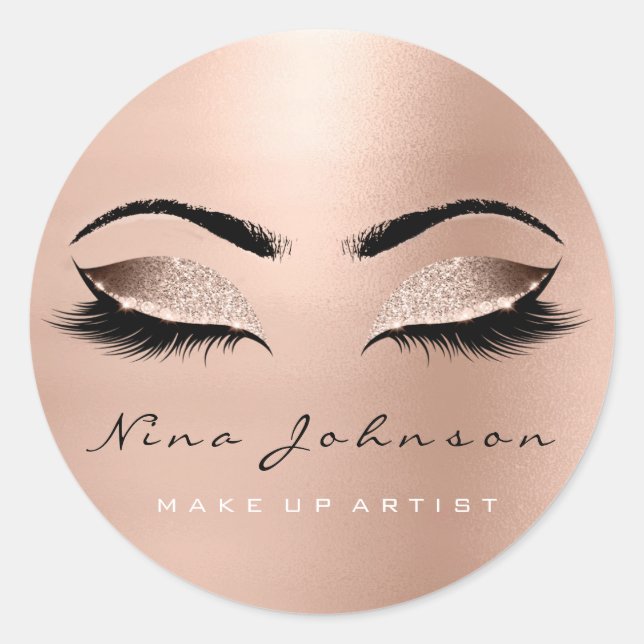 Sticker Rond Maquillage Artiste Beauté Rose or Parties scintill (Devant)