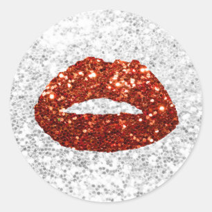 Sticker Rond Maquillage Artiste Chic Lèvres Rouges Modernes Séq