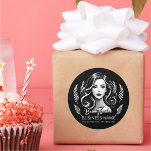 Sticker Rond Maquillage Artiste Coiffure Stylo moderne Noir Bla