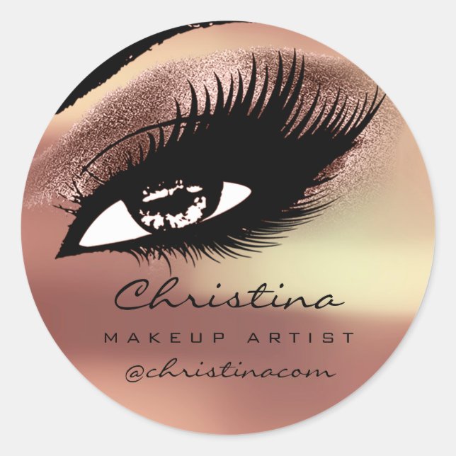Sticker Rond Maquillage Artiste Eyelash Extension Rose Cuivre (Devant)