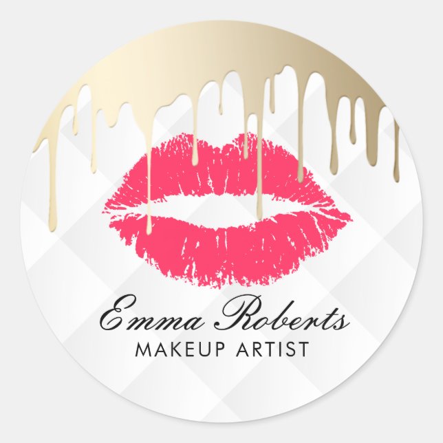 Sticker Rond Maquillage Artiste Gold Drips Red Lips Beauty Salo (Devant)