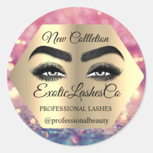 Sticker Rond Maquillage Artiste Gold Eyelash Logo Parties scint
