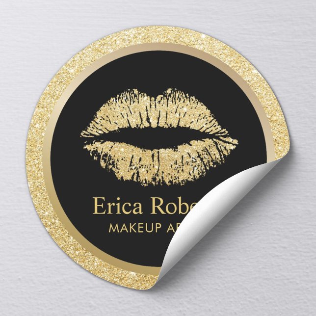Sticker Rond Maquillage Artiste Gold Parties scintillant Lèvres (Créateur téléchargé)