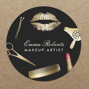 Sticker Rond Maquillage Artiste Hair Styliste Black & Gold Salo