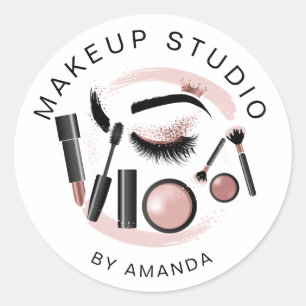 Sticker Rond Maquillage Artiste Lashes Mascara Lipstick Rose Or