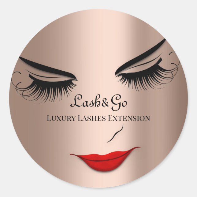 Sticker Rond Maquillage Artiste Lashes Produit Red Lips Rose (Devant)