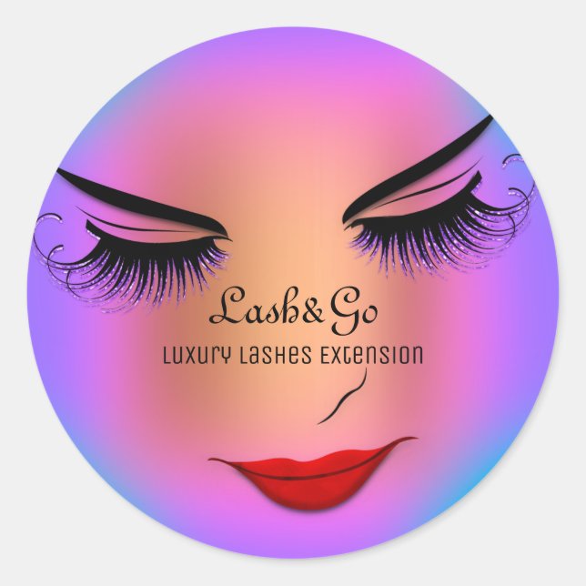 Sticker Rond Maquillage Artiste Lashes Produit Rose Rouge Bleu (Devant)