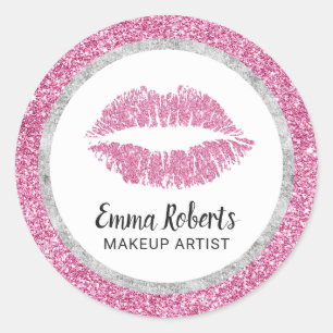 Sticker Rond Maquillage Artiste Lèvres roses chaudes Parties sc