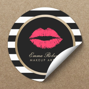 Sticker Rond Maquillage Artiste Lèvres rouges Moderne Noir Blan