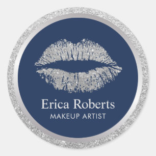 Sticker Rond Maquillage Artiste Parties scintillant Argent Lèvr