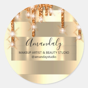 Sticker Rond Maquillage Artiste Parties scintillant Gold encadr