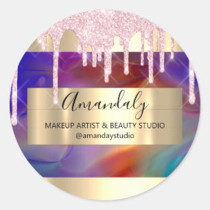 Sticker Rond Maquillage Artiste Parties scintillant Or encadré