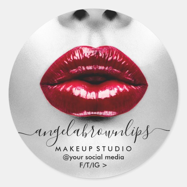 Sticker Rond Maquillage Artiste photo rouge à lèvres brillantes (Devant)
