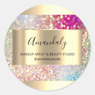 Sticker Rond Maquillage Beauté Shop Frame Gold Favoriser Hologr