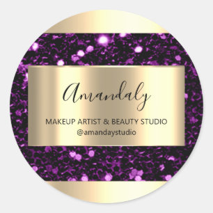 Sticker Rond Maquillage Beauté Shop Frame Or Favoriser Violet v