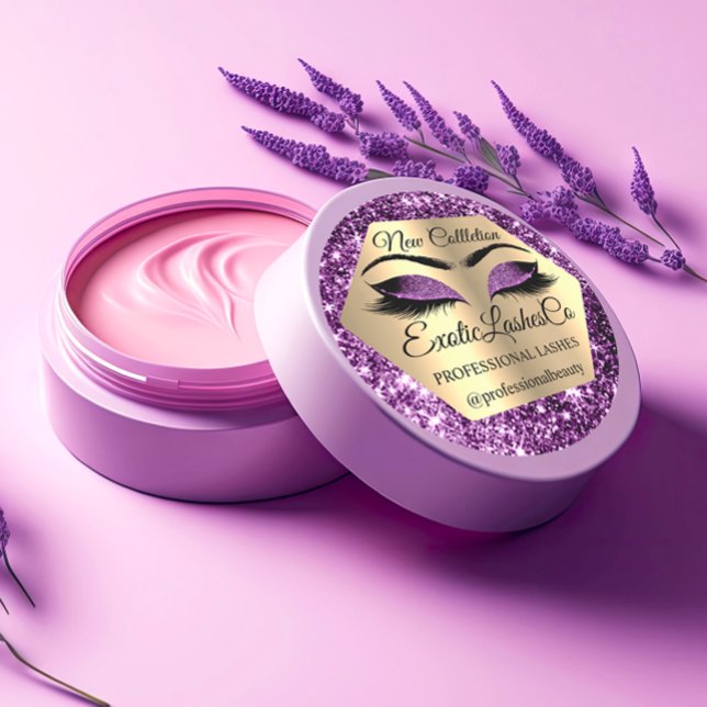 Sticker Rond Maquillage de conditionnement de déchets Artiste G (Lash Packaging Makeup Artist Gold Purple Eyes Classic Round Sticker)