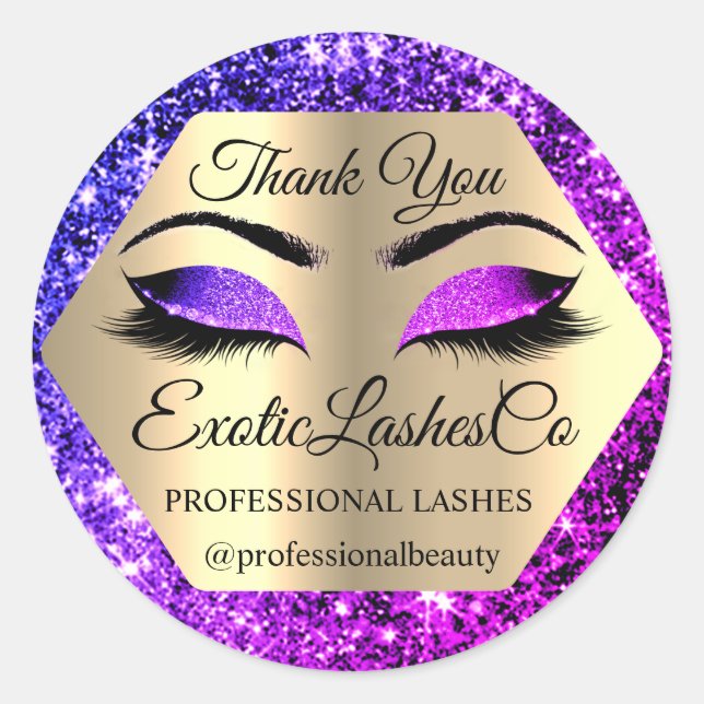 Sticker Rond Maquillage Merci de lash Artiste Yeux or PURP ROSE (Devant)