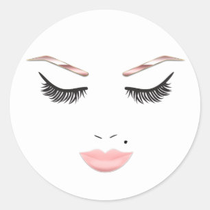 Sticker Rond Maquillage or rose visage sourcils lèvres glam bea