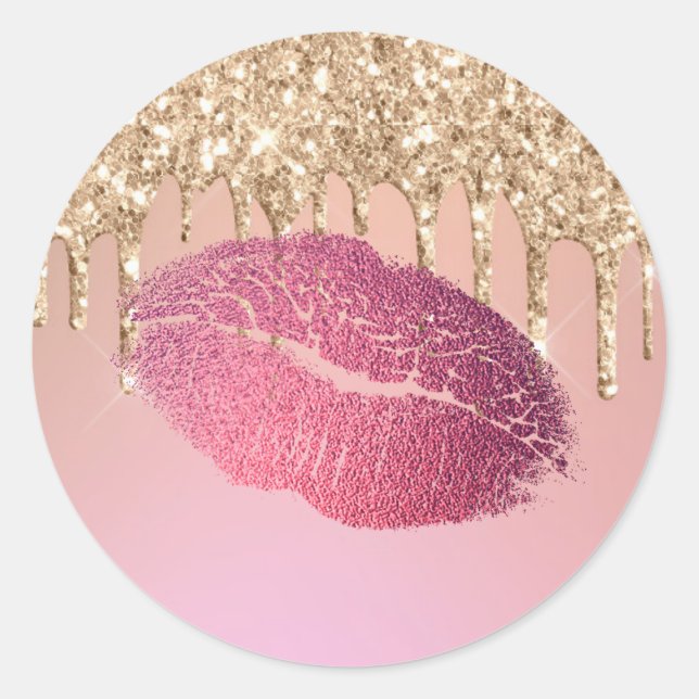 Sticker Rond Maquillage tendance Artiste Lip Kiss Rose Gold Par (Devant)
