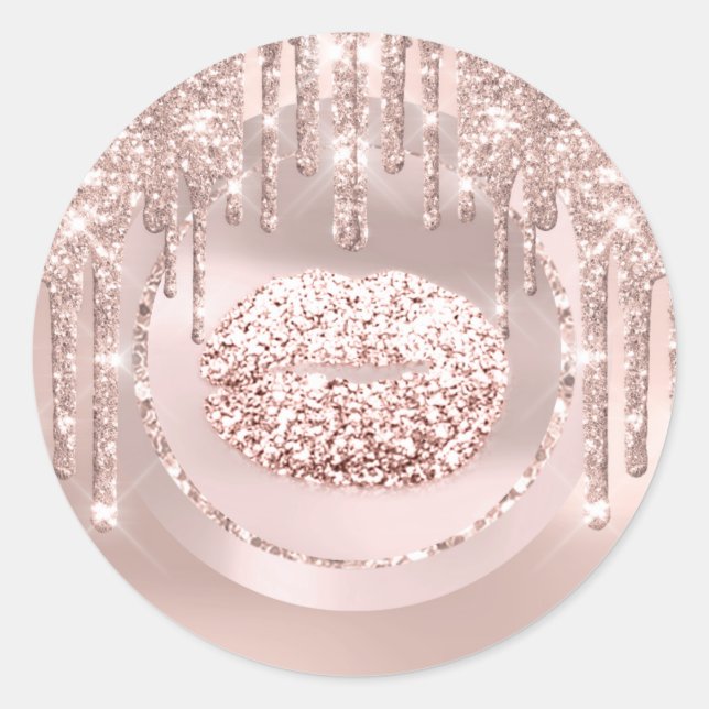 Sticker Rond Maquilleuse Baiser Lèvres Paillettes Rose qui dégo (Devant)