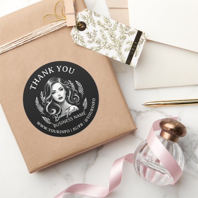 Sticker Rond Maquilleuse Coiffeuse Noir Blanc Merci (Cadeaux)