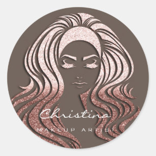 Sticker Rond Maquilleuse Kiss Lips Cils Salon de Coiffure Rose