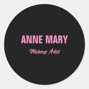 Sticker Rond Maquilleuse Professionnelle Nom Rose Pâle Noir Ent
