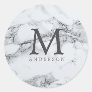 Sticker Rond marbre argent masculin double monogramme
