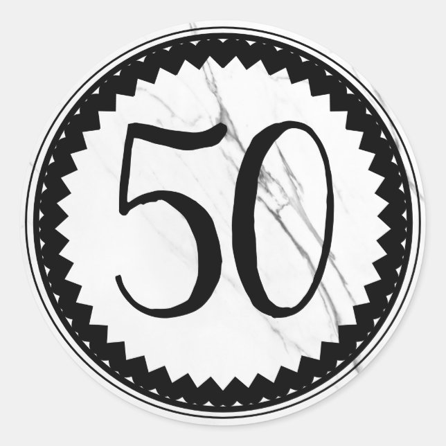 Sticker Rond Marbre blanc de fête du 50e anniversaire (Devant)