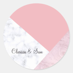 Sticker Rond Marbre blanc de rose en pastel de poussin élégan
