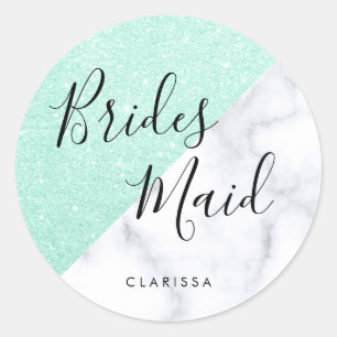 Sticker Rond Marbre blanc et menthe verte parties scintillant b