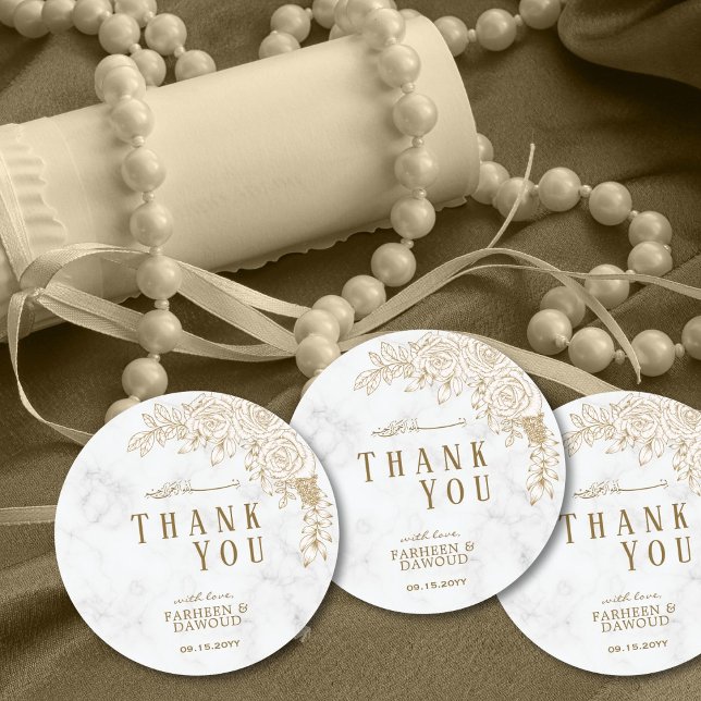 Sticker Rond Marbre blanc Floral dentelle musulmane mariage Fav (Créateur téléchargé)