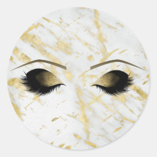 Sticker Rond Marbre blanc maquillage or Eyelashes Beauty Party