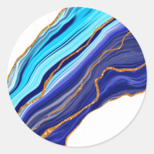 Sticker Rond Marbre bleu et or