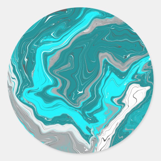 Sticker Rond Marbre bleu, Turquoise et turquoise Fluid Art (Devant)