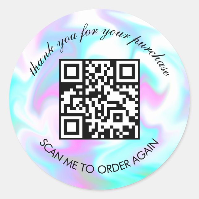 Sticker Rond Marbre d'eau Merci QR Code Boutique (Devant)